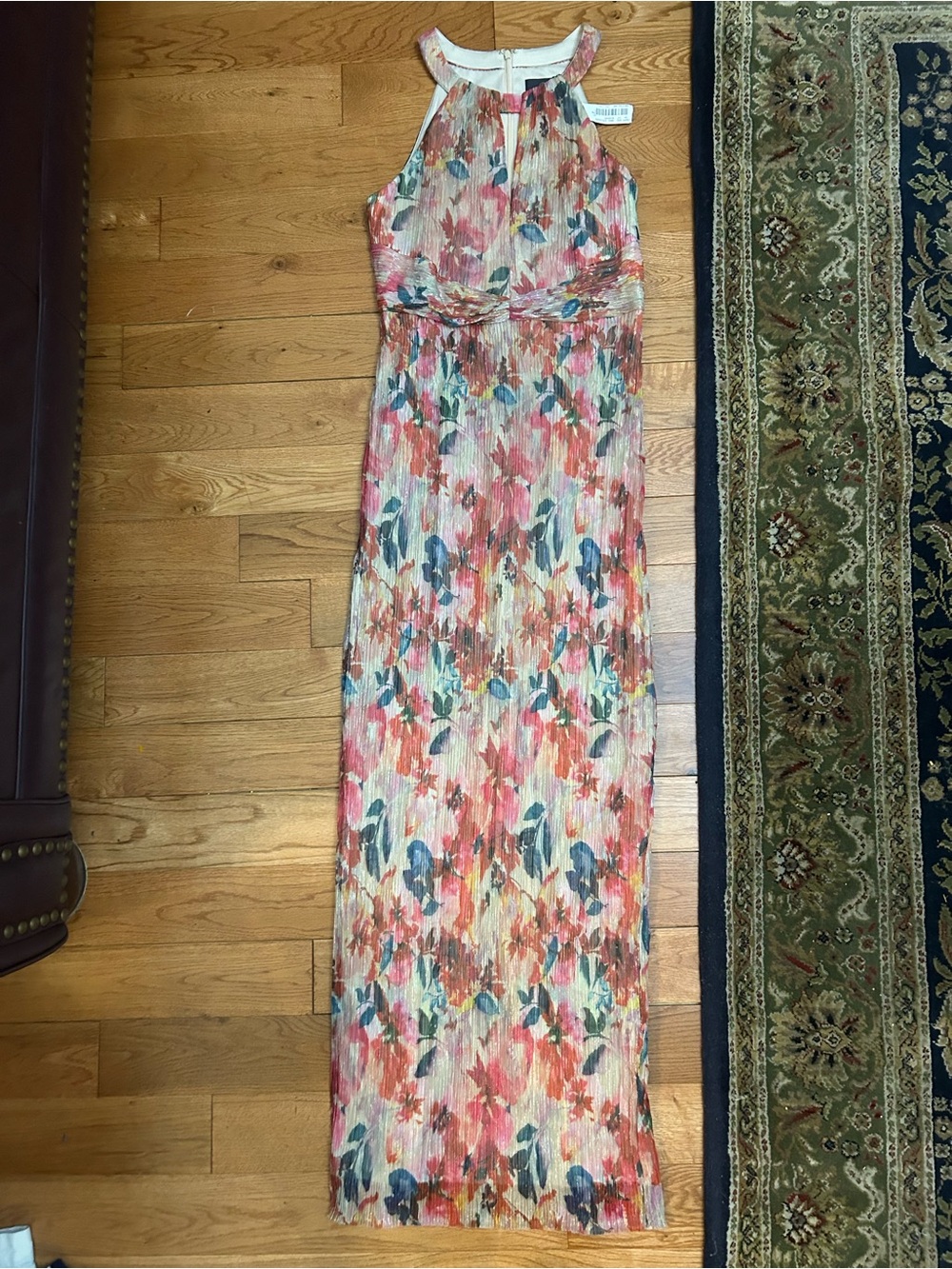 Adrianna Papell Multicolor Floral Pleated Maxi Dress